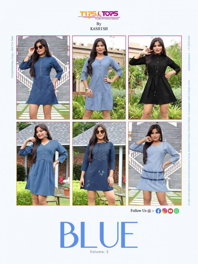 TIPS TOPS BLUE 2 Fancy Stylish Designer Cotton Party Wear Short Kurti Collection 